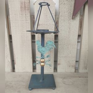 Vintage Rustic Rooster Weathervane Candle Holder Farmhouse 12" Metal Country